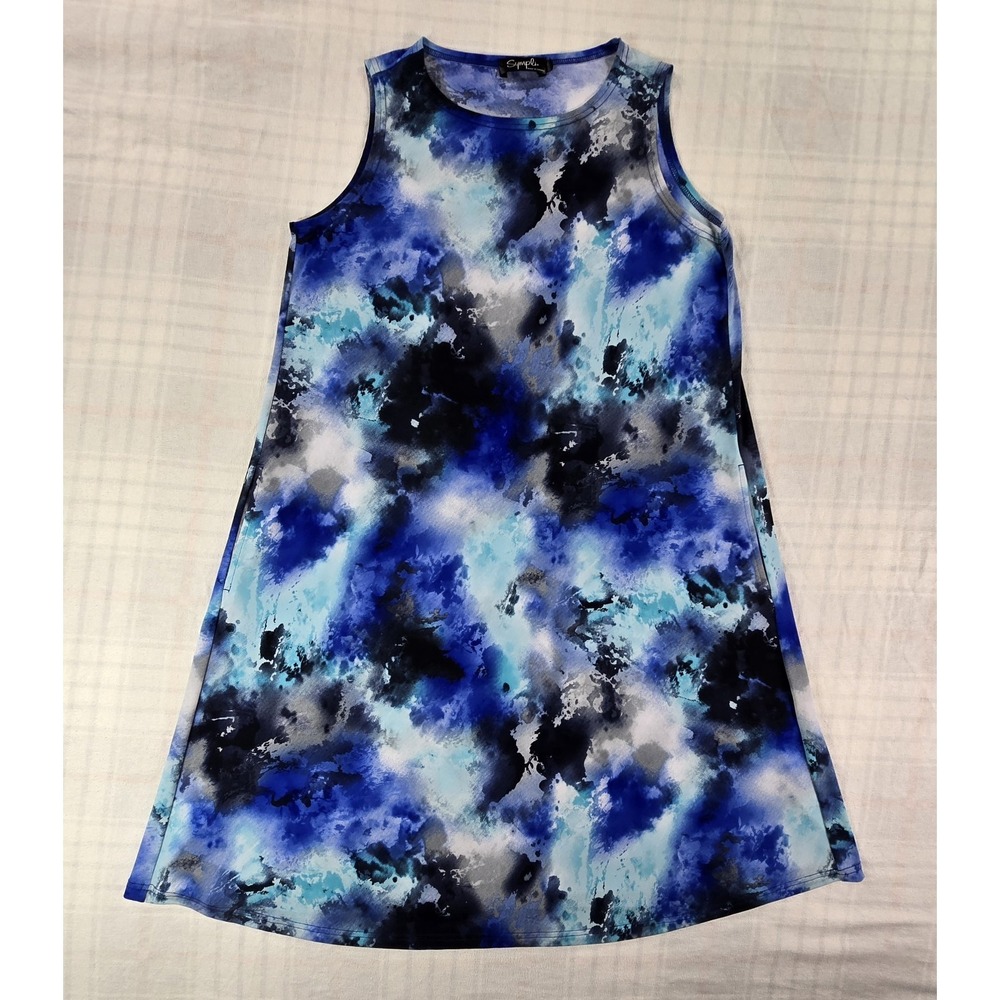 Sympli Nu Tank Lagenlook Dress Slinky Jersey Black A Line Cosmic Blue Black 10